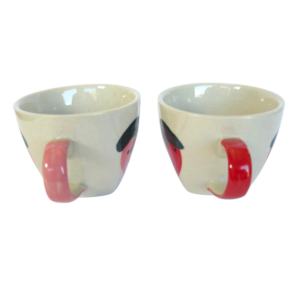 Vintage Hand-Painted Stoneware Strawberry Mugs Set of 2 Cute Art Pottery