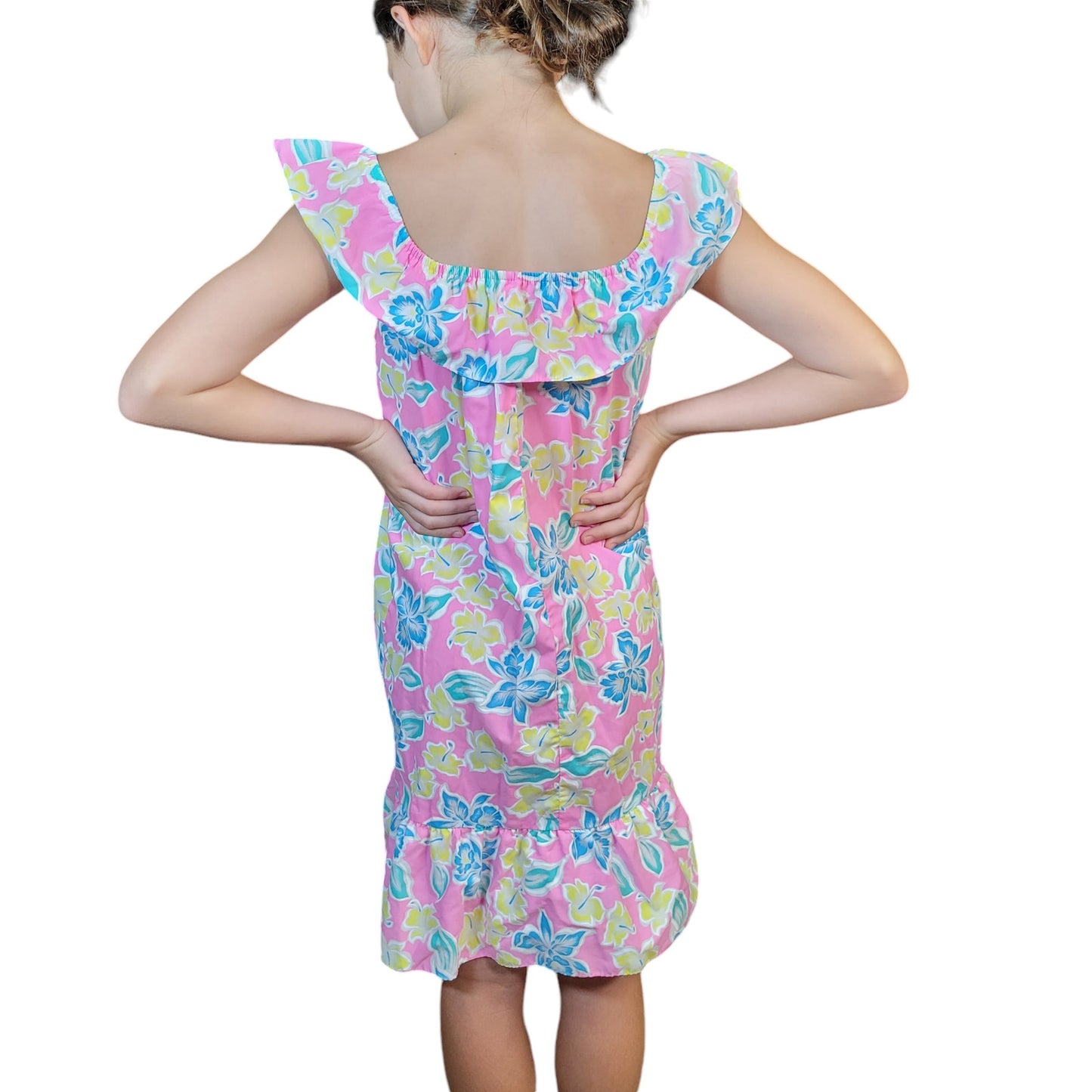 Vintage Lee Fashion Hawaii Girls Muumuu Dress Pink Floral Sz 6 Cotton Poly Blend