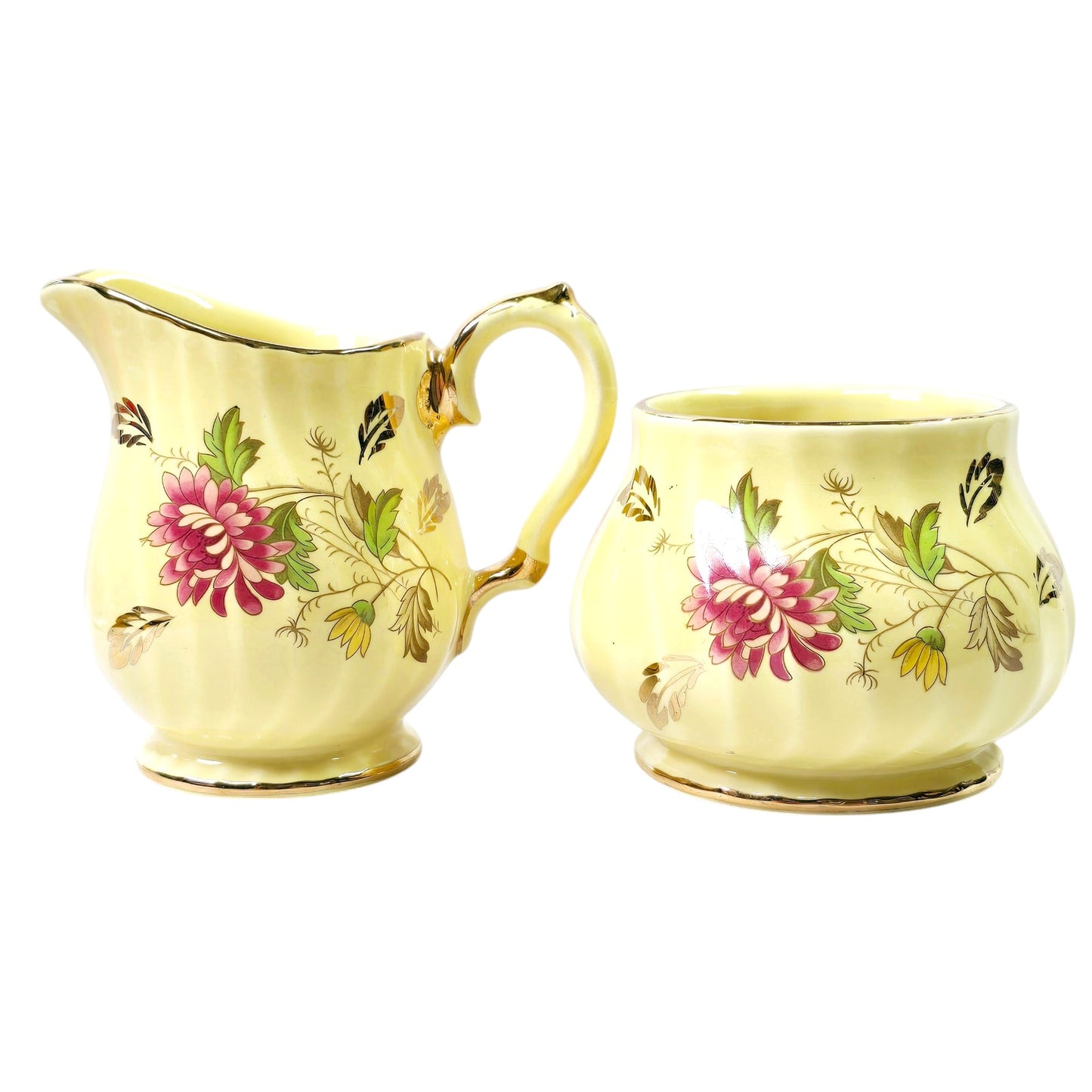 Vintage James Sadler England Yellow and Gold Floral Cream and Sugar Set 1937 No. 2750 PR