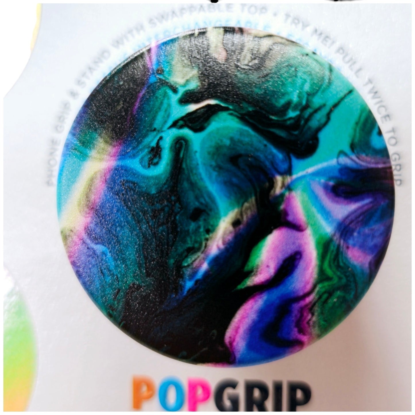 NEW! PopSockets PopGrip Phone Grip Stand Oil Agate with Swap Top Swirl Pattern