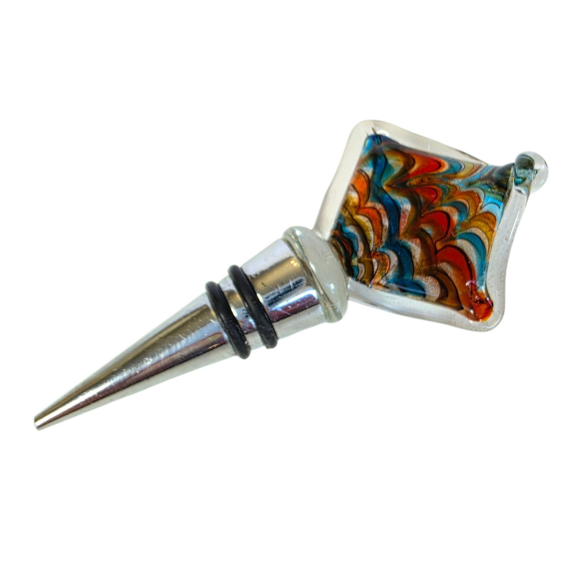 Multicolor Art Glass Wine Bottle Stopper Folded Glass Square Abstract Retro