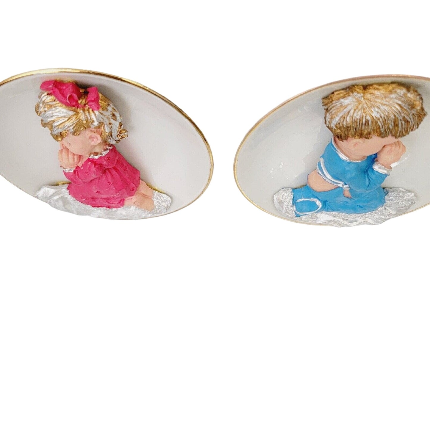 Vintage Miniature Plates Praying Baby Boy and Girl Porcelain Plates, 3D