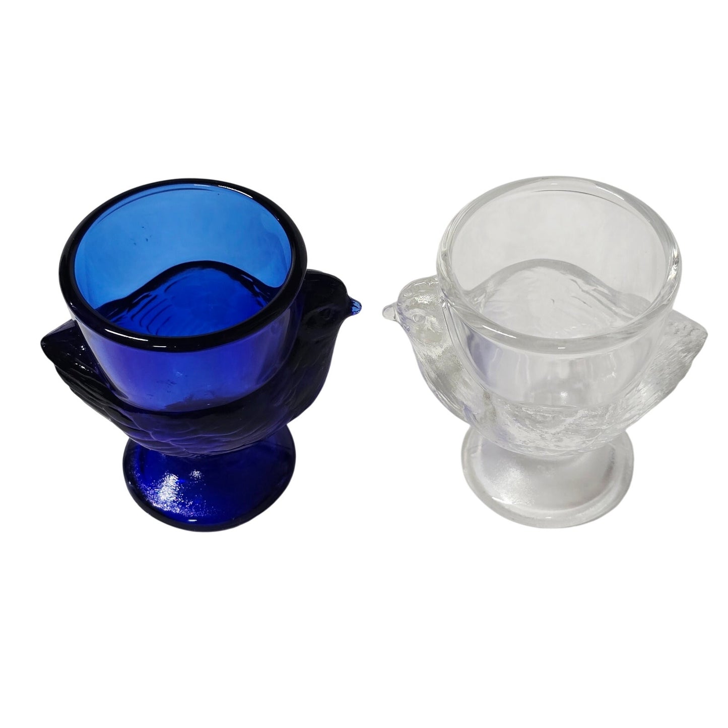 Vintage French Glass Chicken Egg Cups Set of 2 Cobalt Blue & Clear Marked France
