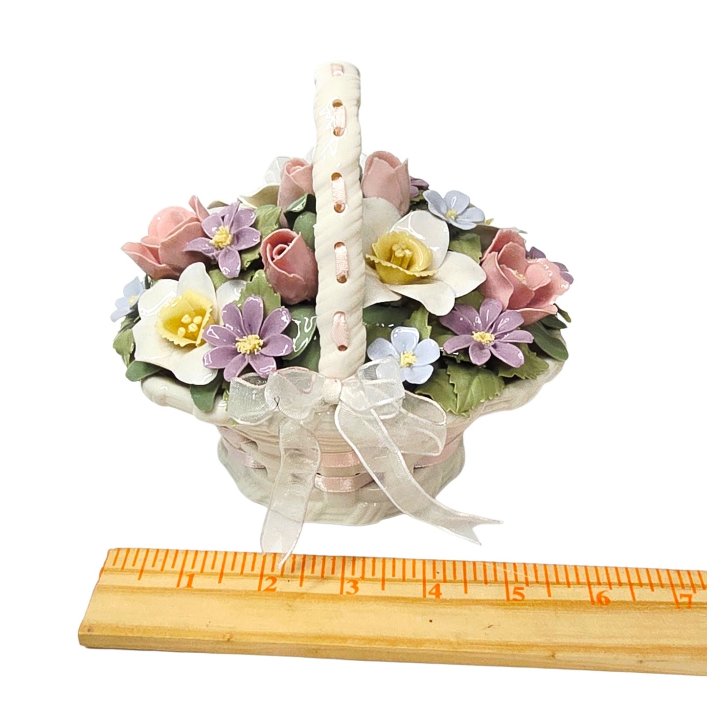 Anna Rosa San Francisco Music Box Floral Basket Lace Porcelain Fur Elise Vintage