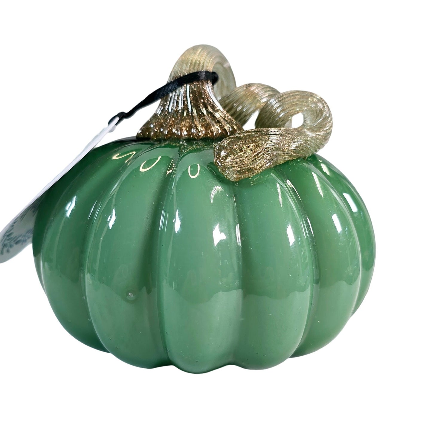 Adorable Mint Green Hand Blown Glass Pumpkin with Applied Stem / Handle