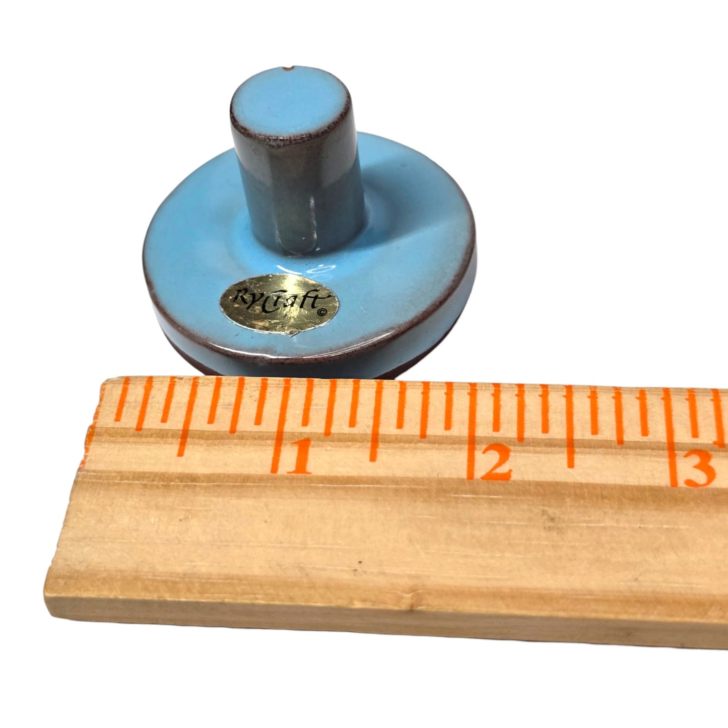 Rycraft Cookie Stamp Terra Cotta Blue Glazed Ceramic Butter Press Flower MCM