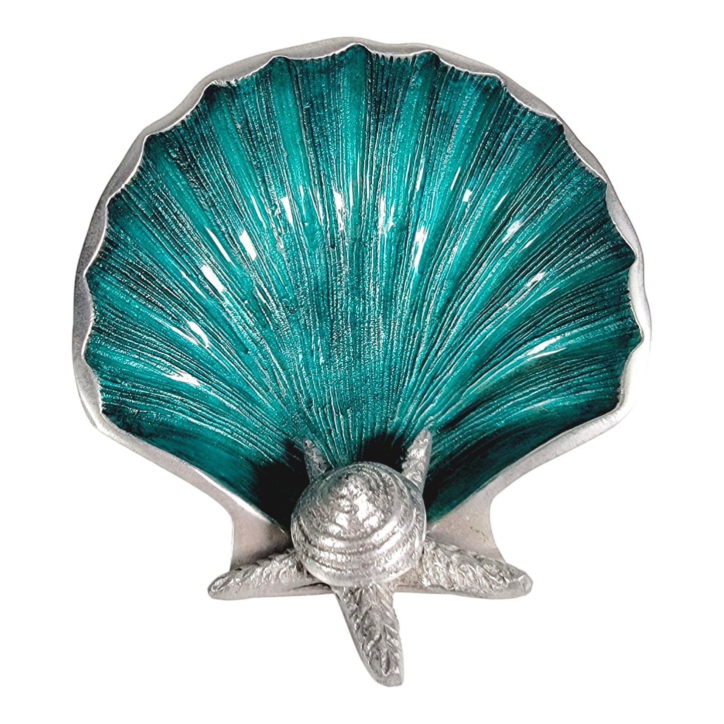 Teal Embelished Coquilles Scallop Shell Trinket Dish with Metal Starfish Shell