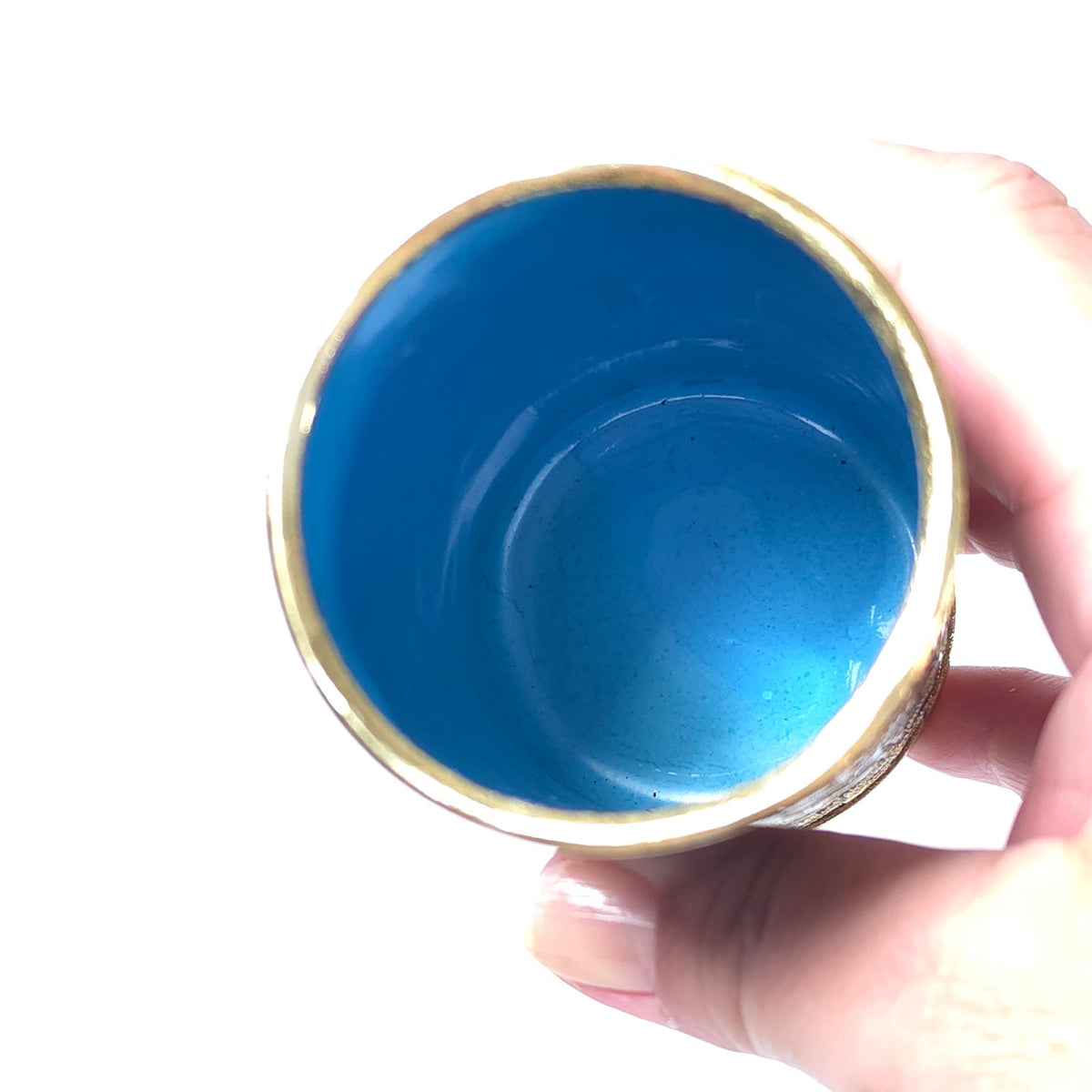 Cloisonne Enamel Pencil Brush Holder Blue Floral Butterfly Tumbler 4.25"