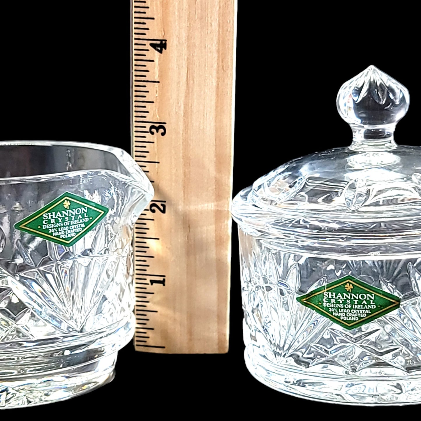 Shannon Crystal Stackable Creamer & Sugar with Lid, Irish Design Crafted in Poland, Cut Design