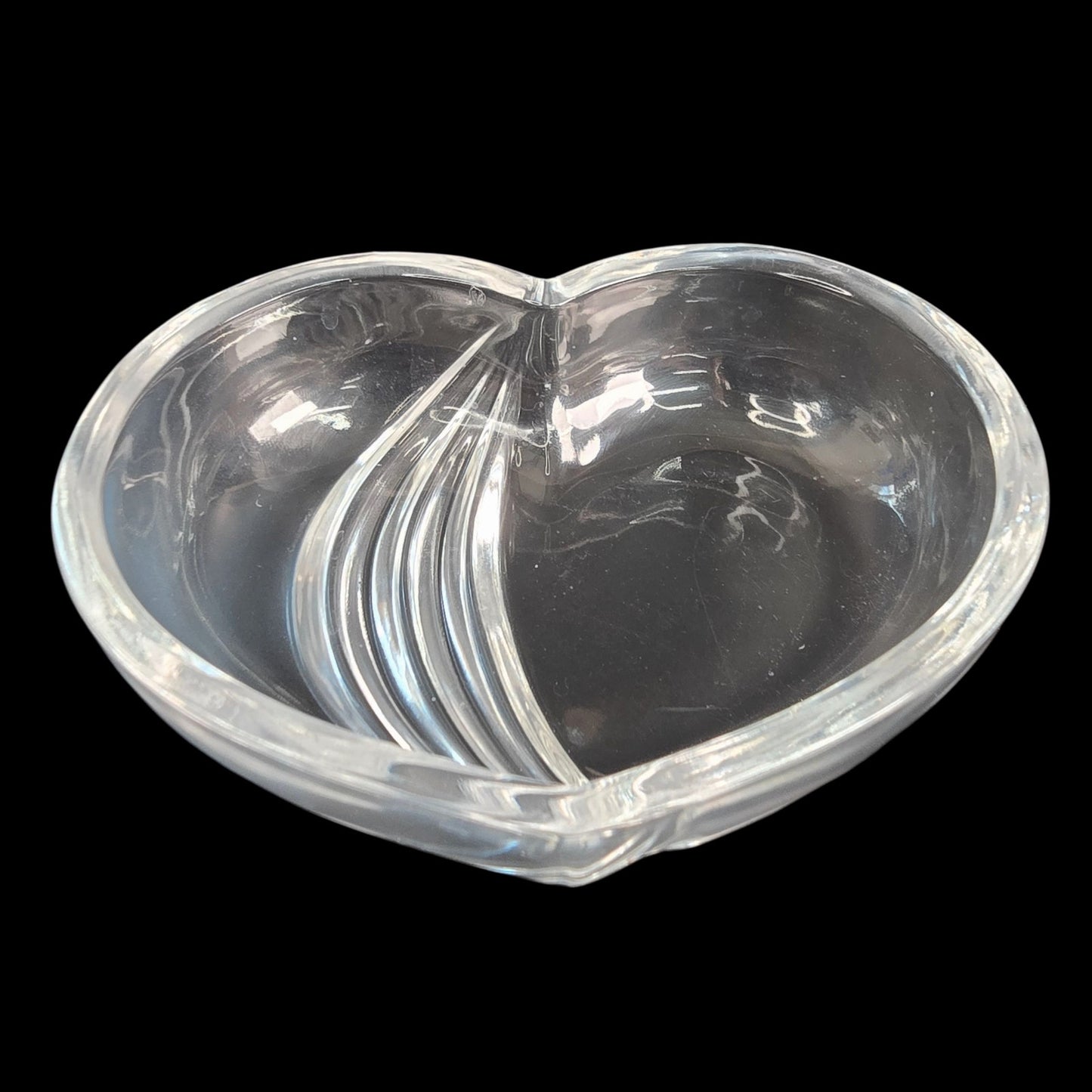Lead Crystal Curved Heart Shaped Lidded Trinket Dish, Double Sided Pressed Glass