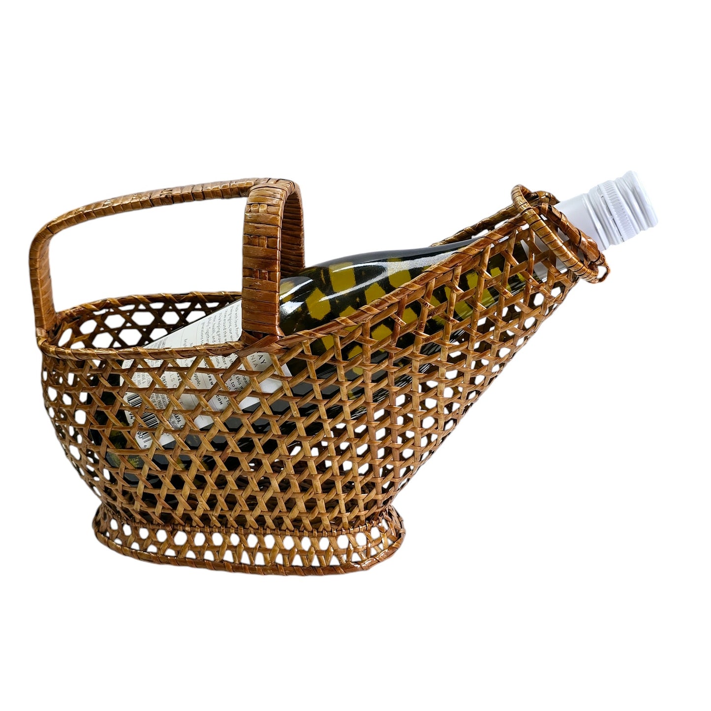 MCM Boho Chic Wicker Wine Basket with Handle, Wine Pouring Basket