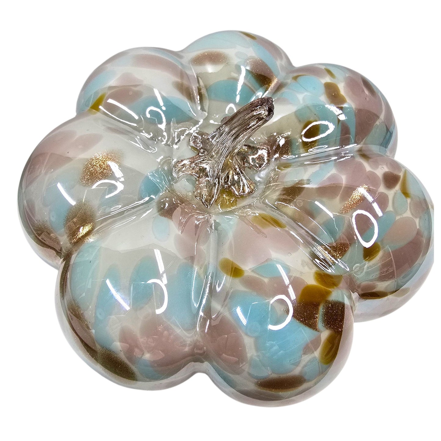 Hand Blown Art Glass Pumpkin Copper Aventurine, Lavender, Blue, Gold Speckled