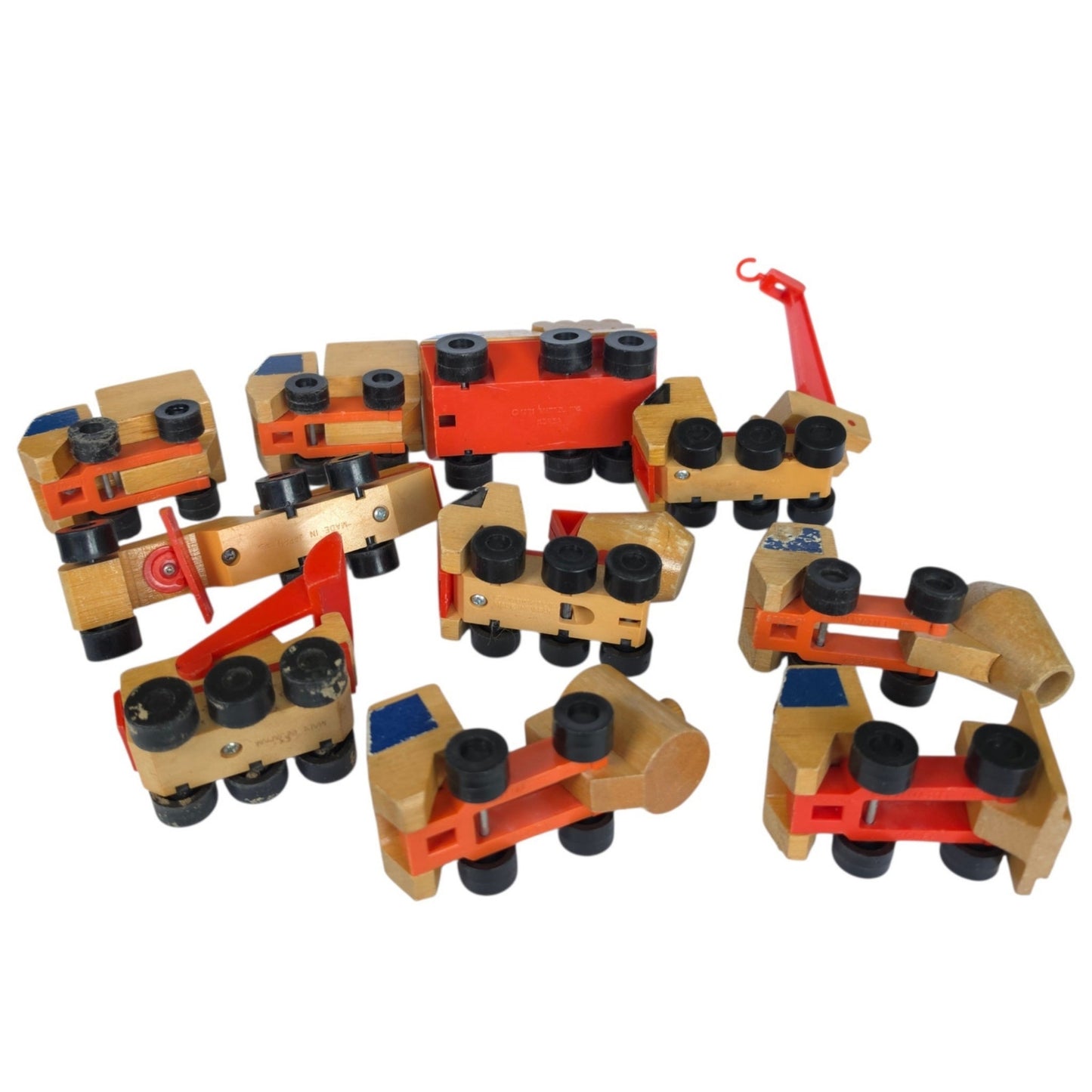 Vintage Mattel Wooden Construction Vehicles Lot Toy Fleet 1971-1973 Japan Korea