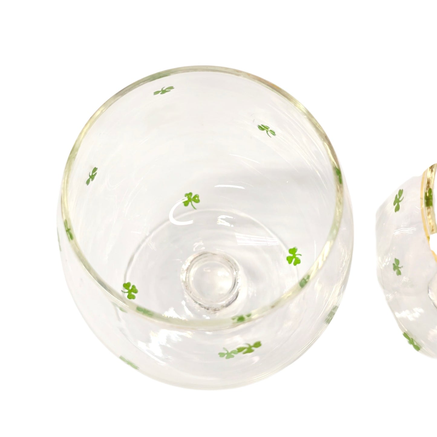 Vintage St. Patrick's Day Shamrock Glasses Gold Rim Clover Stemware Set of 2