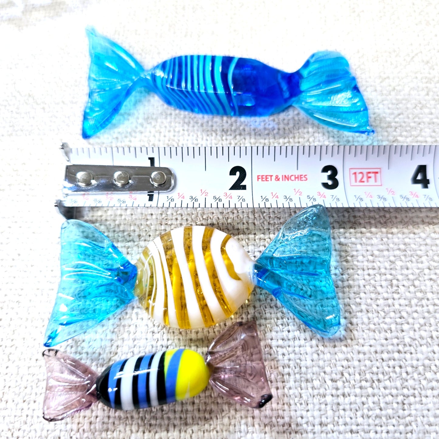 Handblown Art Glass Candies in Vintage Dish, Set of 3 Candies