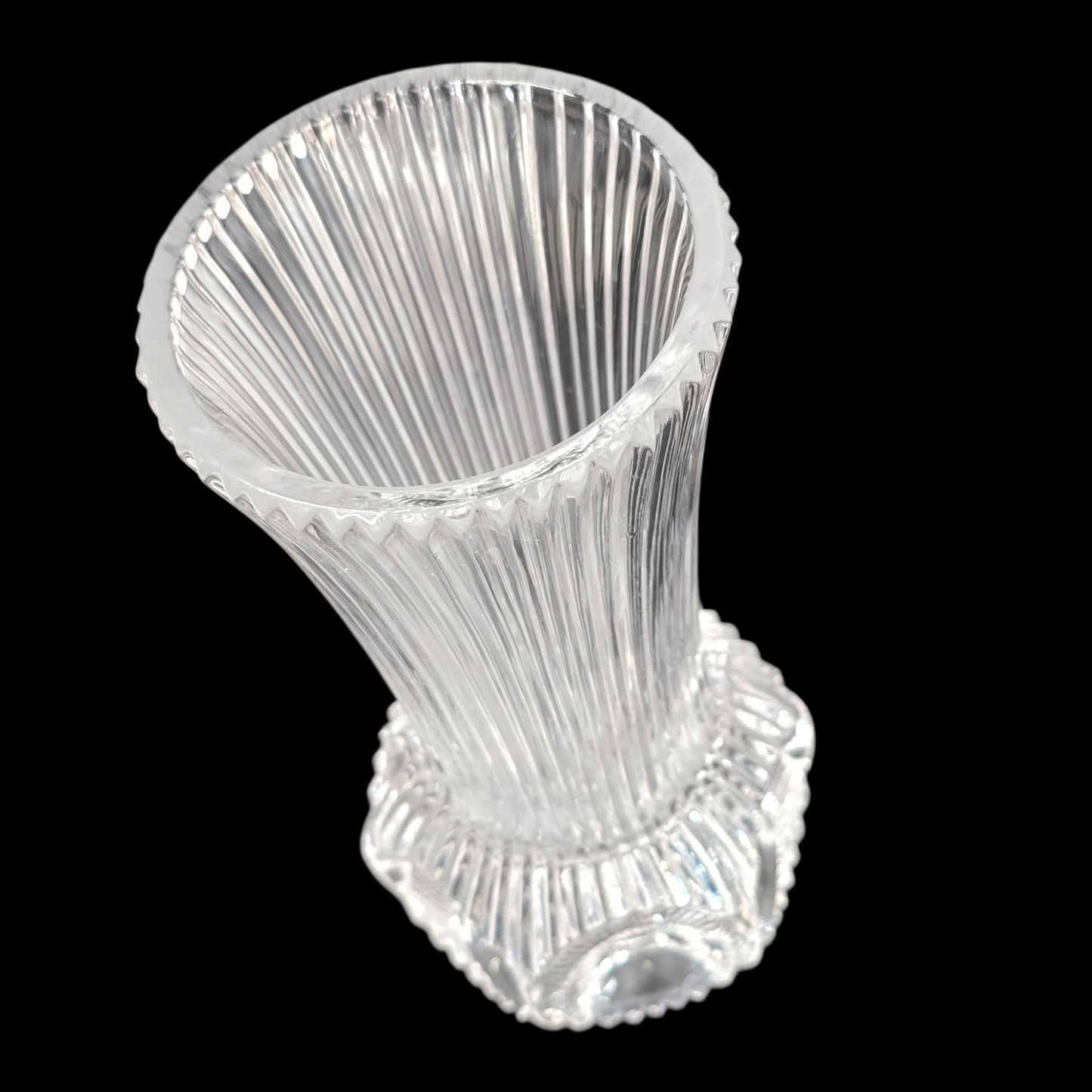 Fostoria Melissa Lead Crystal Bud Vase - 4.75" - Ribbed Thumbprint - 365nm Glow