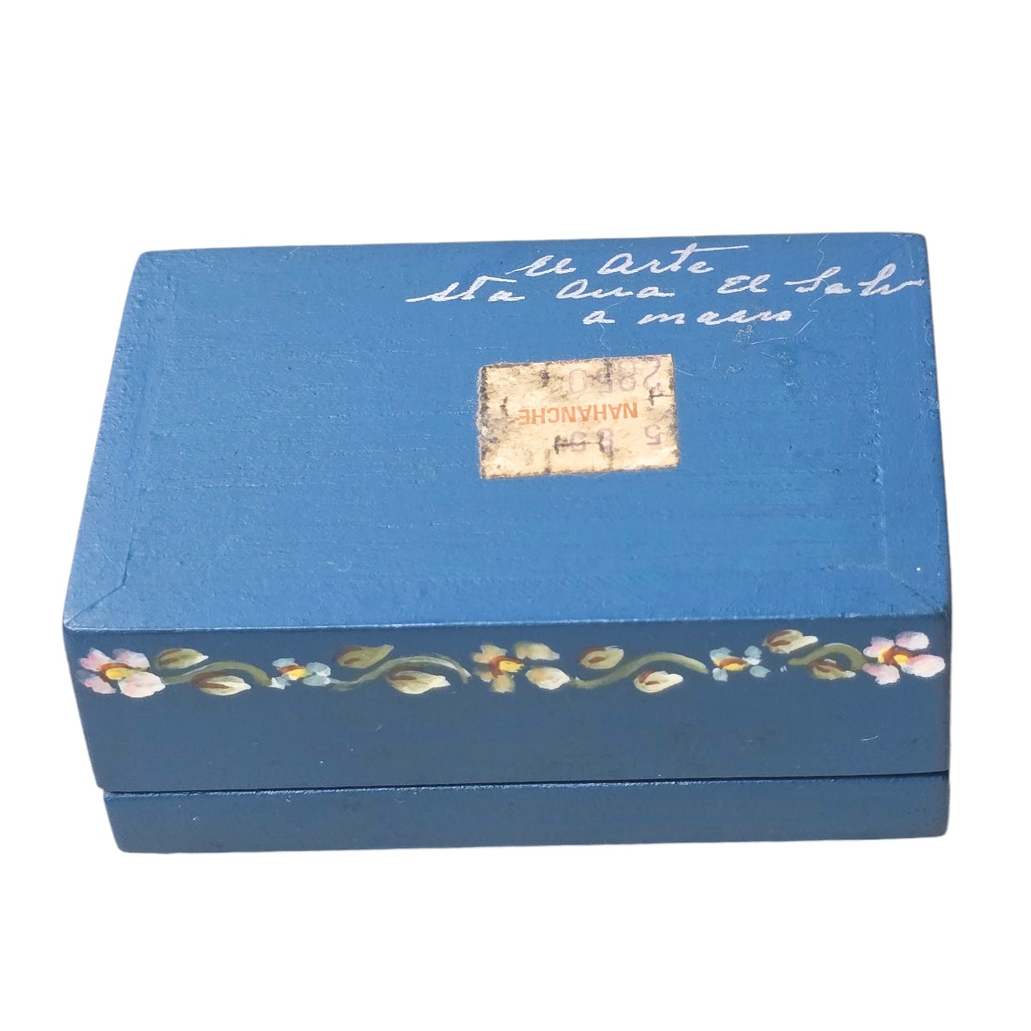 El Salvador Hand-Crafted Hinged Wooded Box, Floral Painted Blue Wooden Box