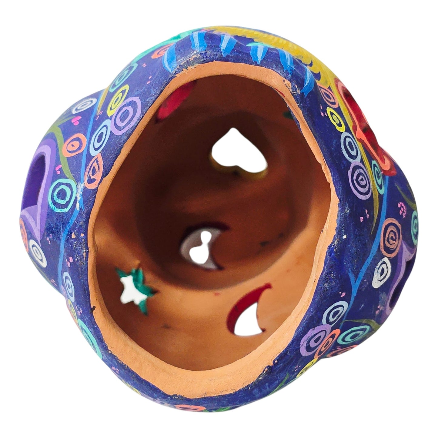 Mexican Talavera Style Owl Luminary Hand Painted Folk Art Candle Holder