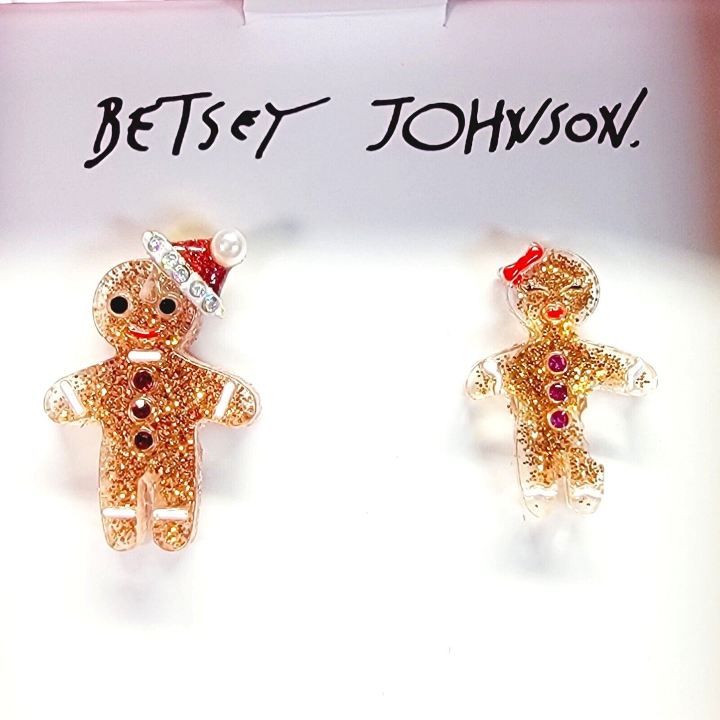 Betsey Johnson Glittering Gingerbread Earrings NEW in BOX