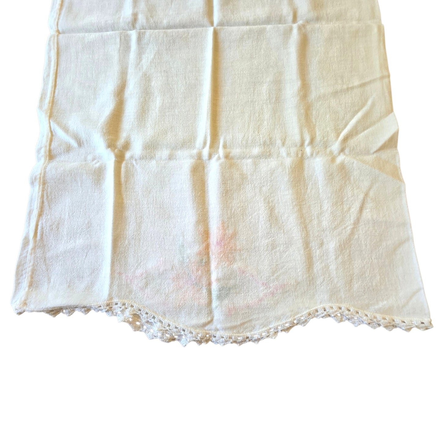 Vintage Embroidered Marigold Daisy Floral Pillowcase Crochet Lace