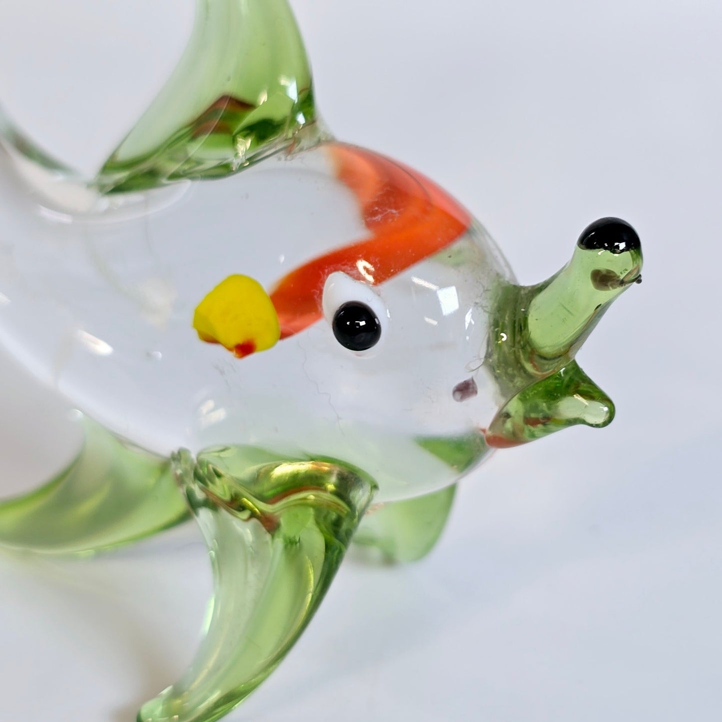 Handblown Art Glass Fish, Green, Yellow, Orange Stretch Glass Fish