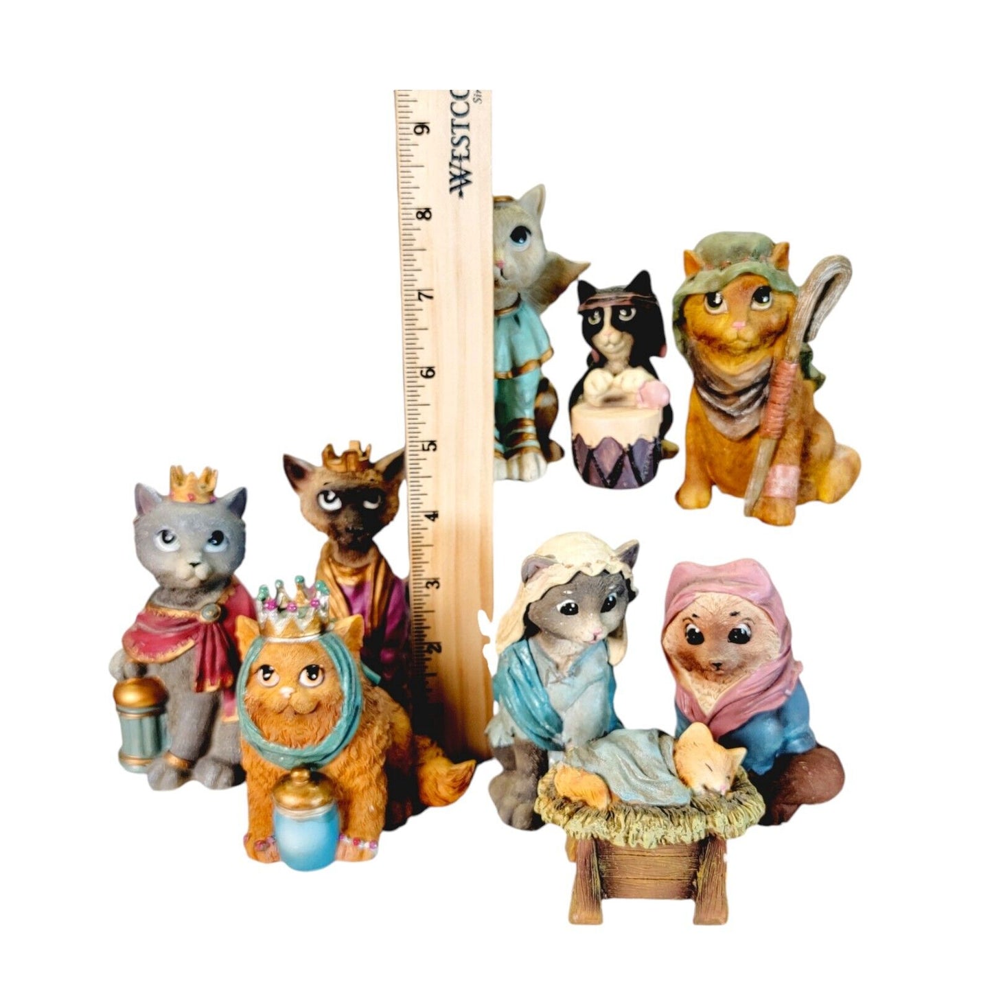 9 Pc Cat Nativity Set, Cat Christmas Cat Figurines WMG 2006-Angelee