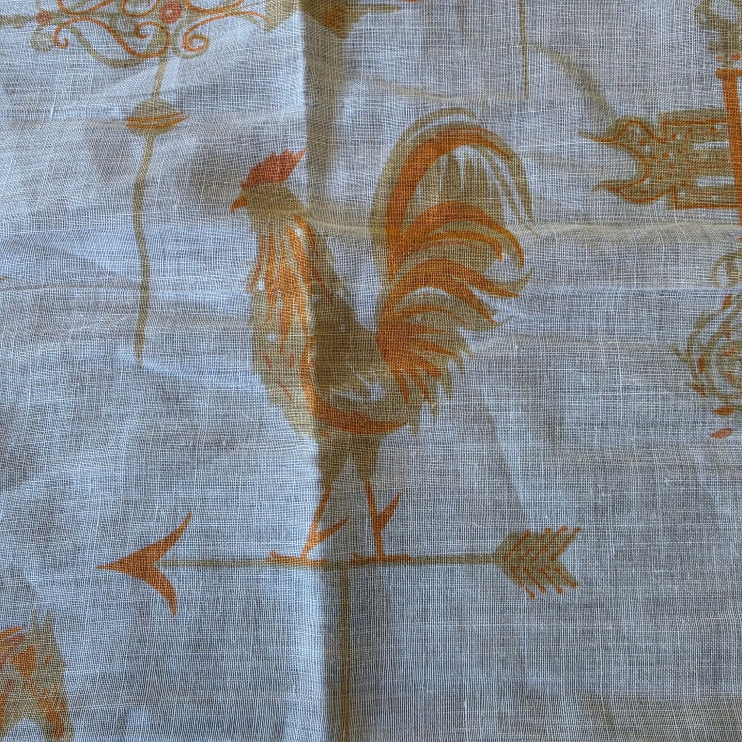 Vintage Weather Vane Handkerchief Rooster Horse Fish Retro Yellow Hanky