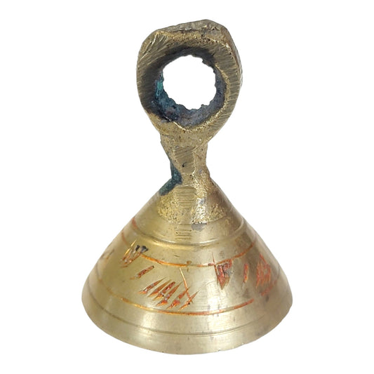 Vintage Small Etched Brass Bell LightSound, Heavy Patina