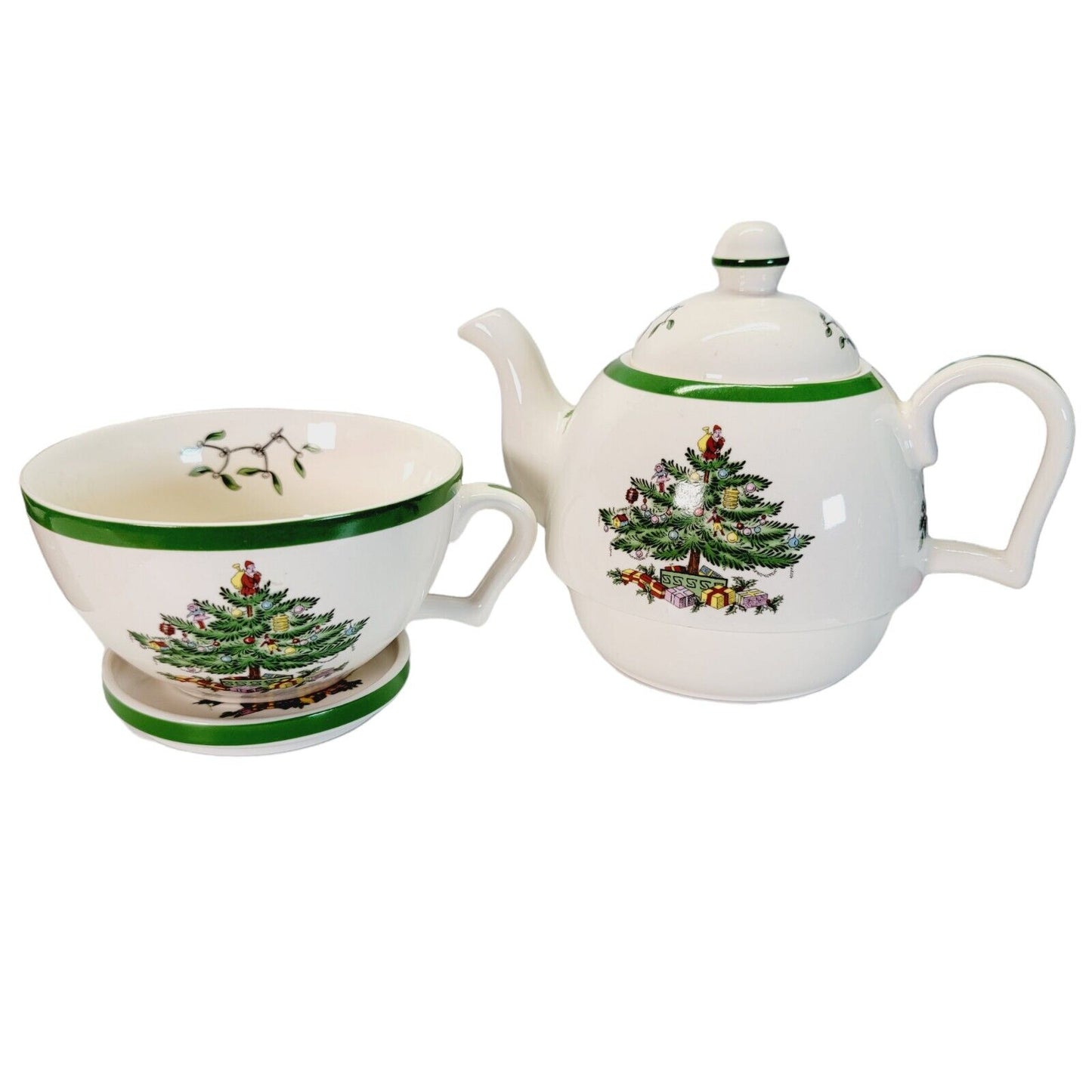 Spode Christmas Cheer Tea For One, Teapot, Cup & Coaster, 4 Pc Set, Spode Tree