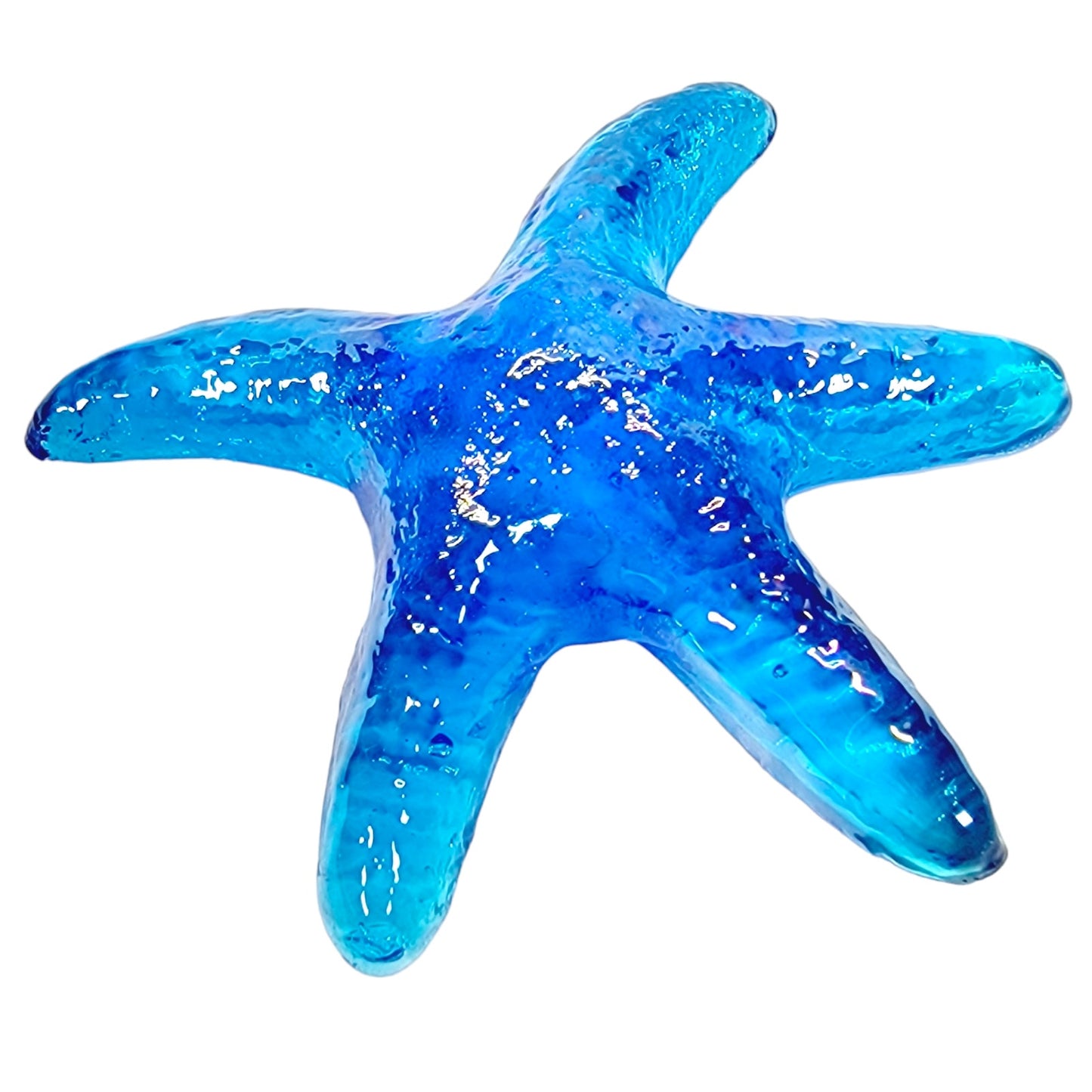 Blue Art Glass Textured Starfish Paperweight 6" W