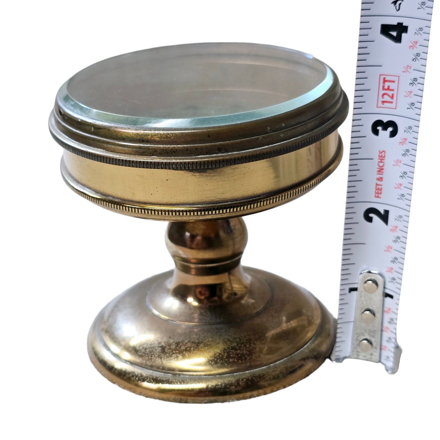 Vintage Desktop Brass Pedestal Display with Glass Lid