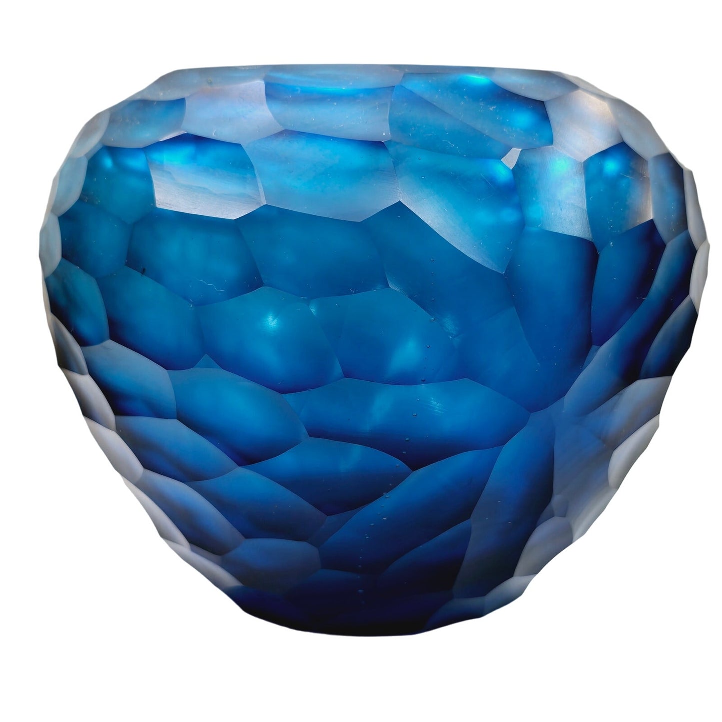 Cobalt Blue Faceted Glass Vase, Blue Art Glass Vase FLAW