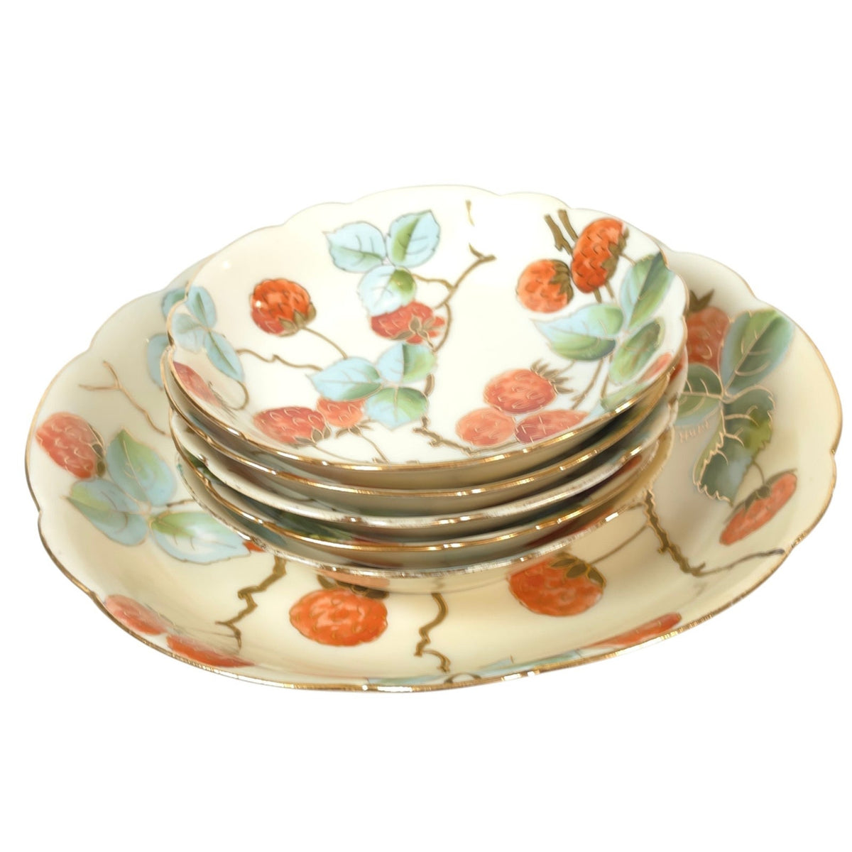 Antique Vienna Austria Raspberry Master Berry Bowl Set 6 c1890–1908