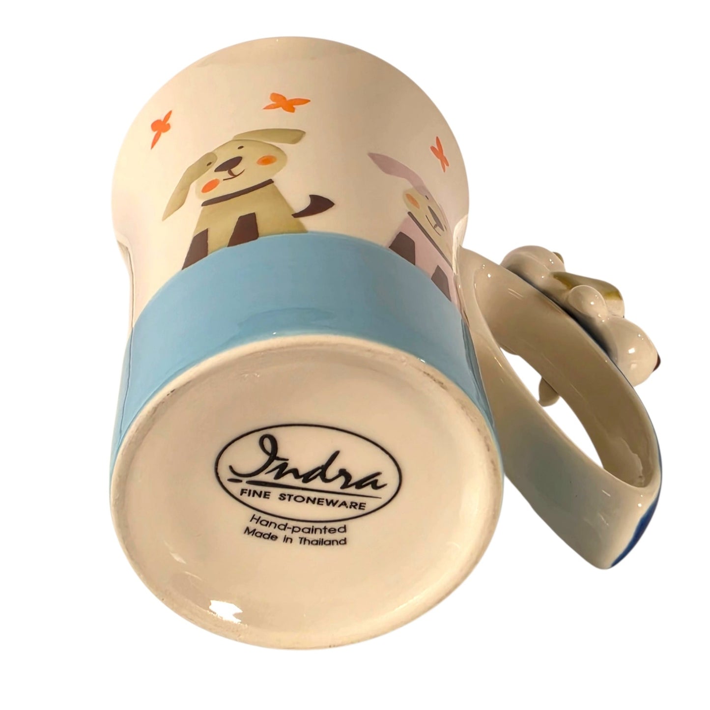 Indra Stoneware 3D Dog Mug Hand Painted Thailand Vintage Applied Ceramic Cup