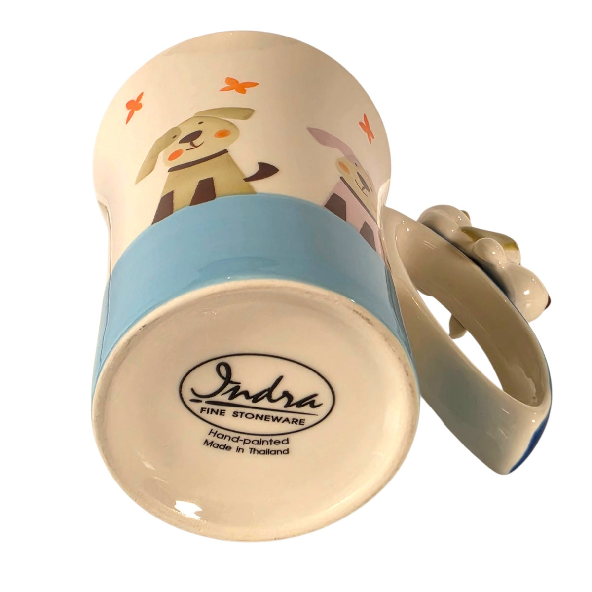 Indra Stoneware 3D Dog Mug Hand Painted Thailand Vintage Applied Ceramic Cup