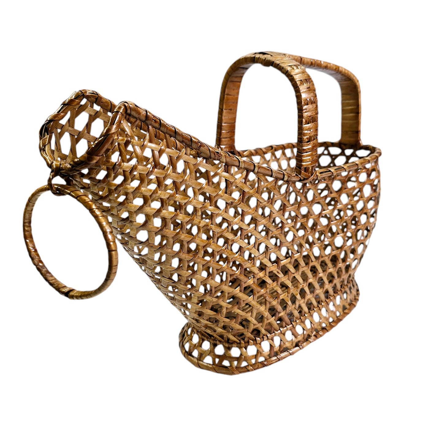 MCM Boho Chic Wicker Wine Basket with Handle, Wine Pouring Basket