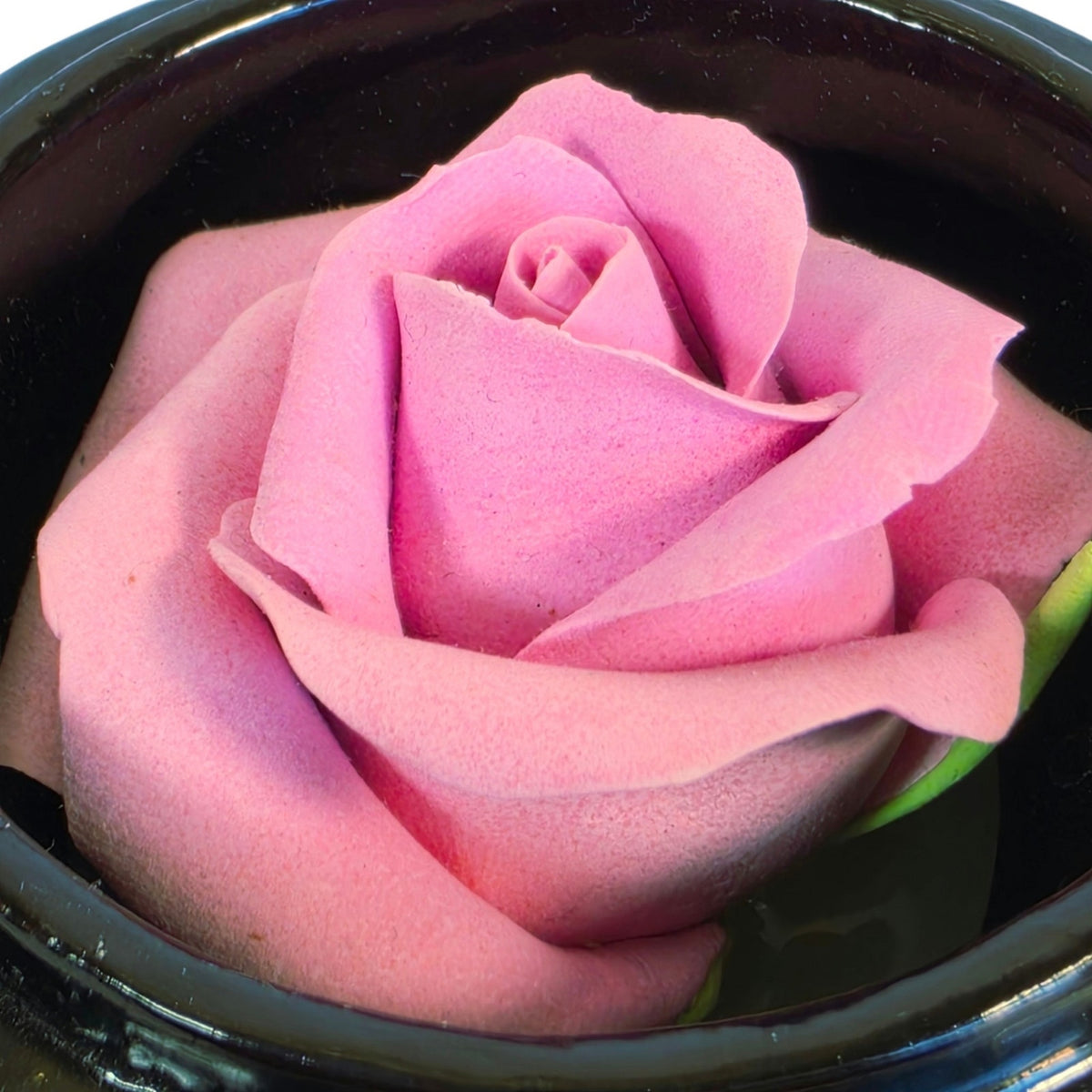 Vintage Japanese Lacquerware Round Trinket Box with Porcelain Rose