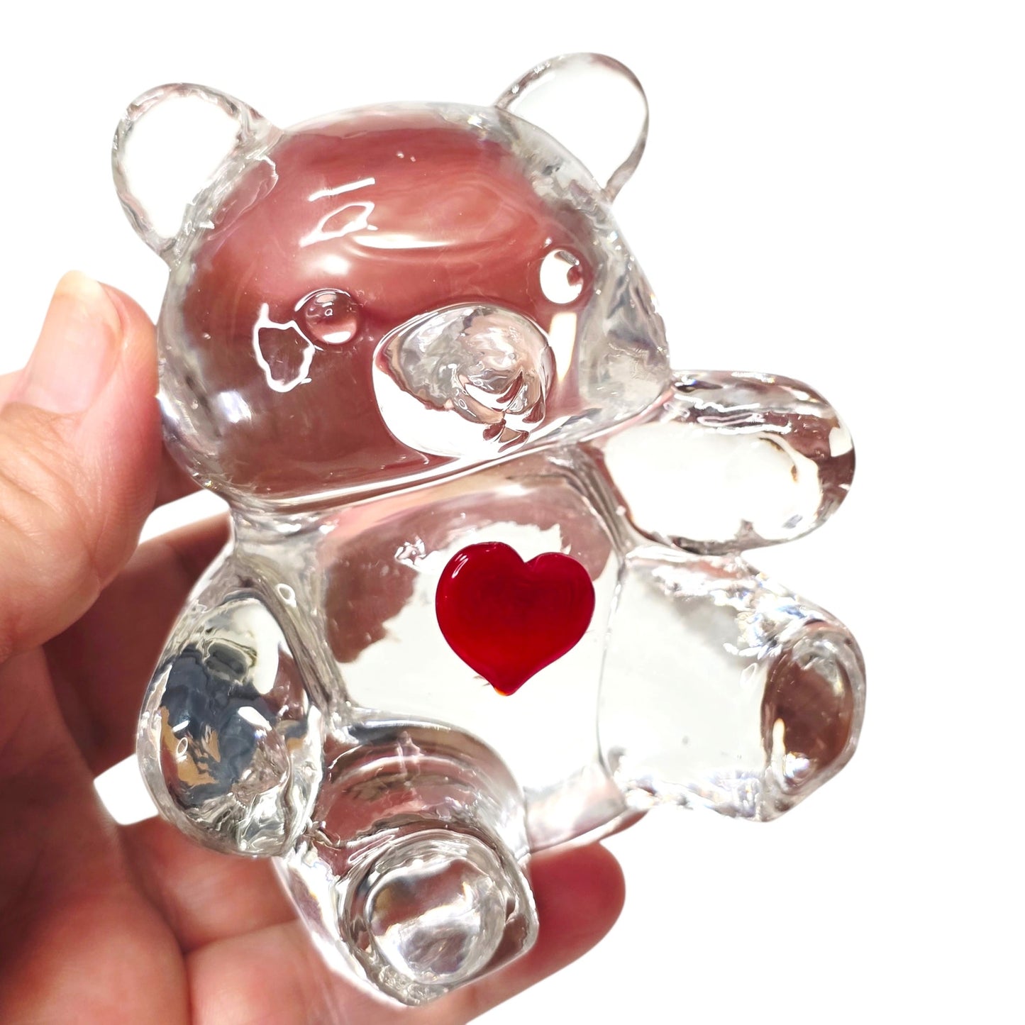 Fenton Art Glass Crystal Bear Figurine Ruby Red Heart Valentine July Birthstone