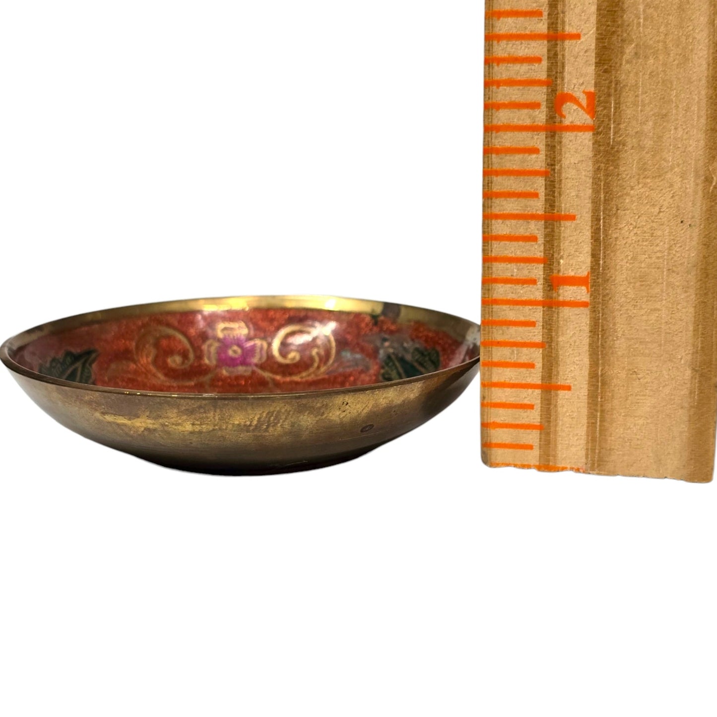 Vintage Brass Menorah Bowl Miniature Enamel Judaica Trinket Dish Israel