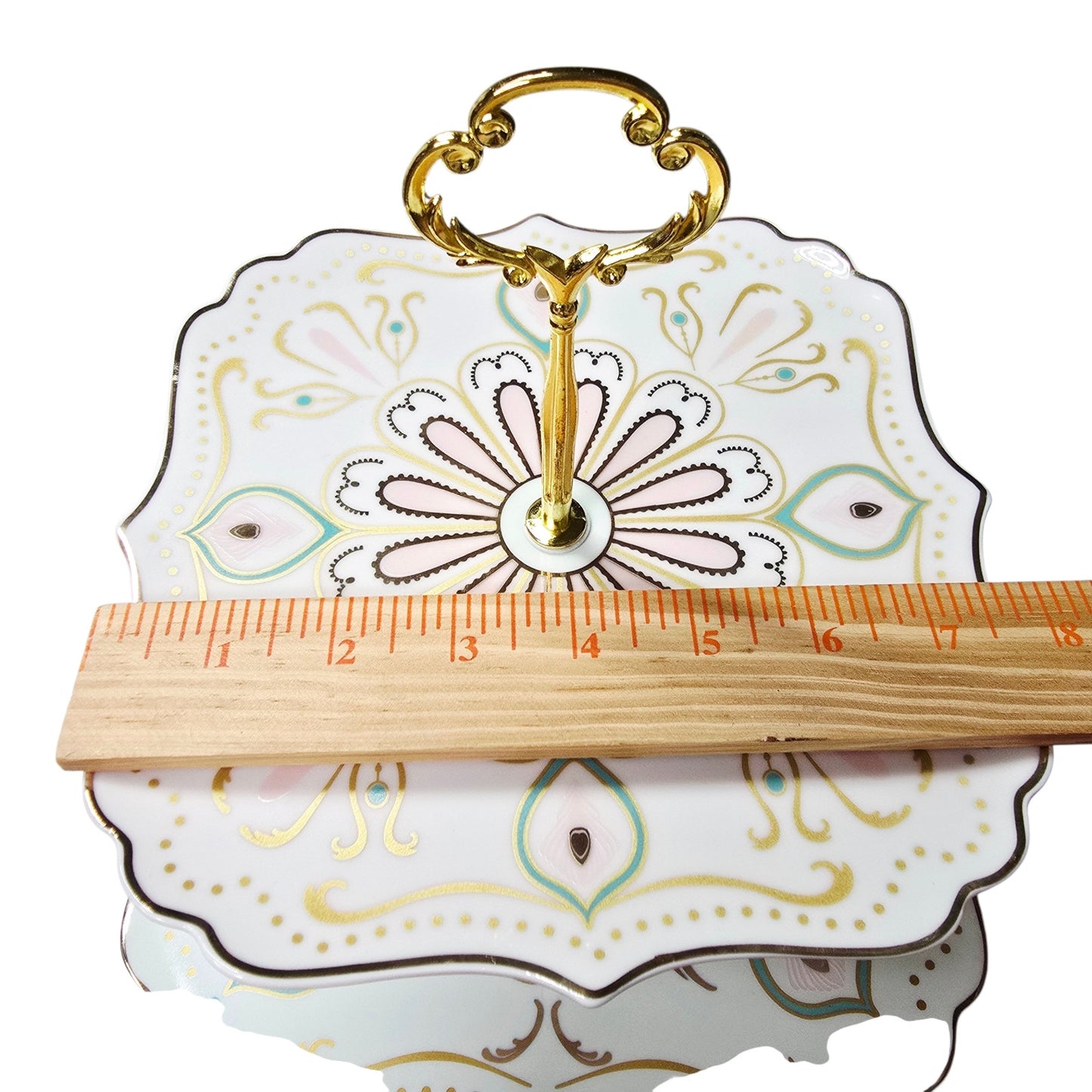 Manhattan Two Tier Dessert Stand Gold Trim Boho Fine China Tea Party Original Box