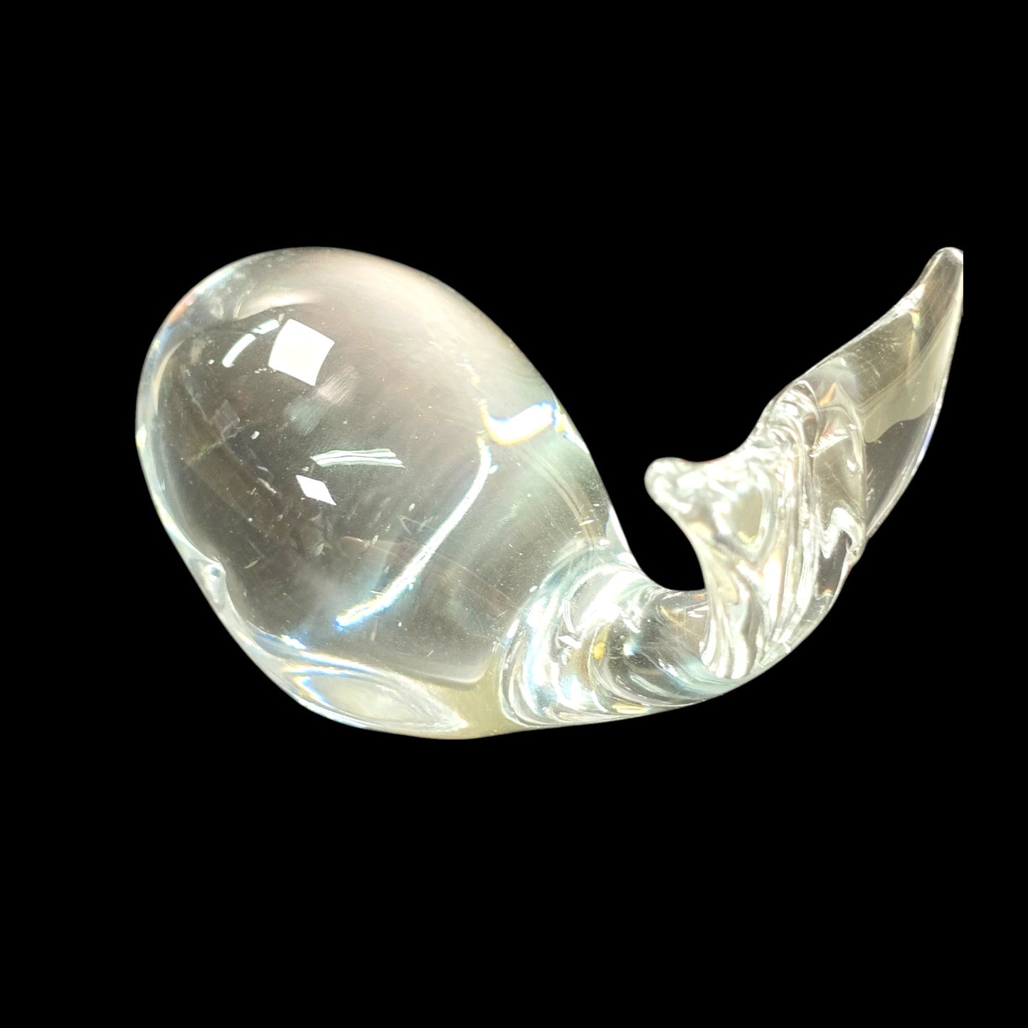 Handblown Clear Art Glass Whale, Polished Bottom, UV Glow