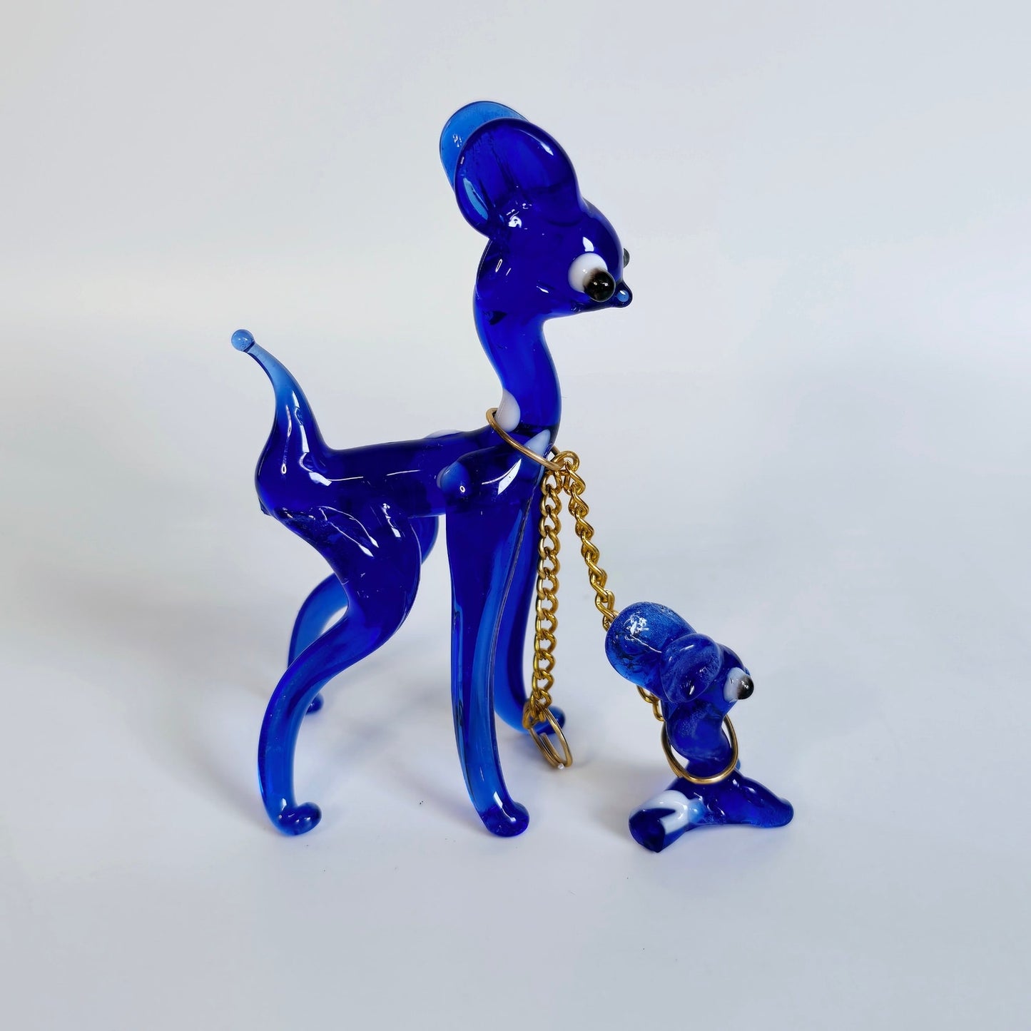 AS IS Cobalt Blue Glass Doe and Fawn, Deer Mother Chained to Baby Deer