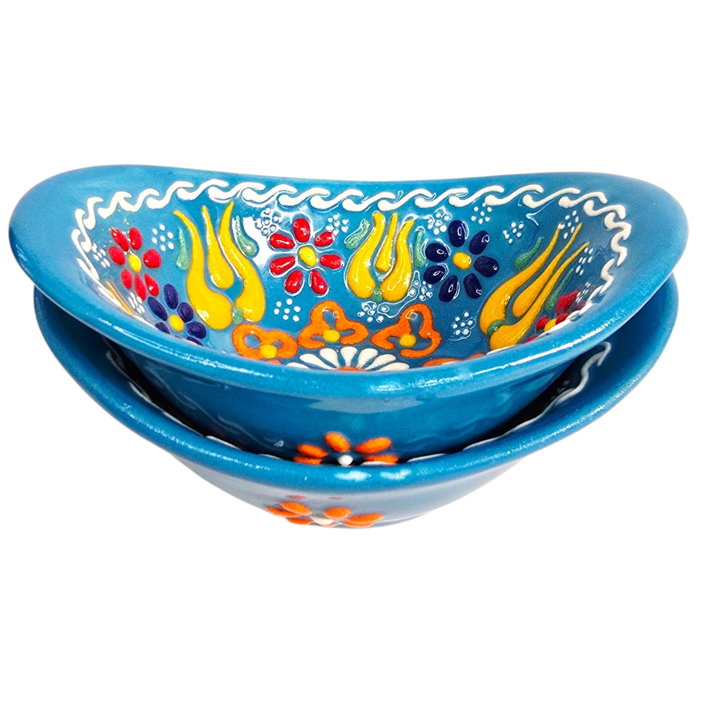 Hand-Painted Blue Floral Ceramic Trinket Dishes (Set of 2)