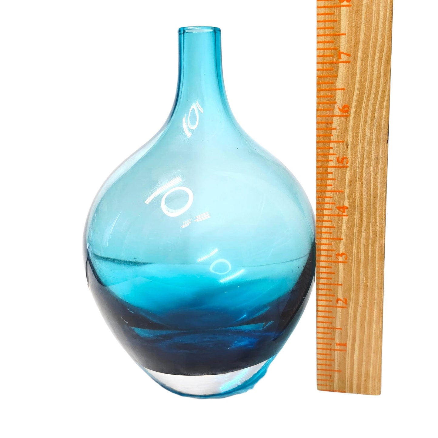 Blue Ombre Art Glass Vase Heavy Bottom Teardrop Shape 8"