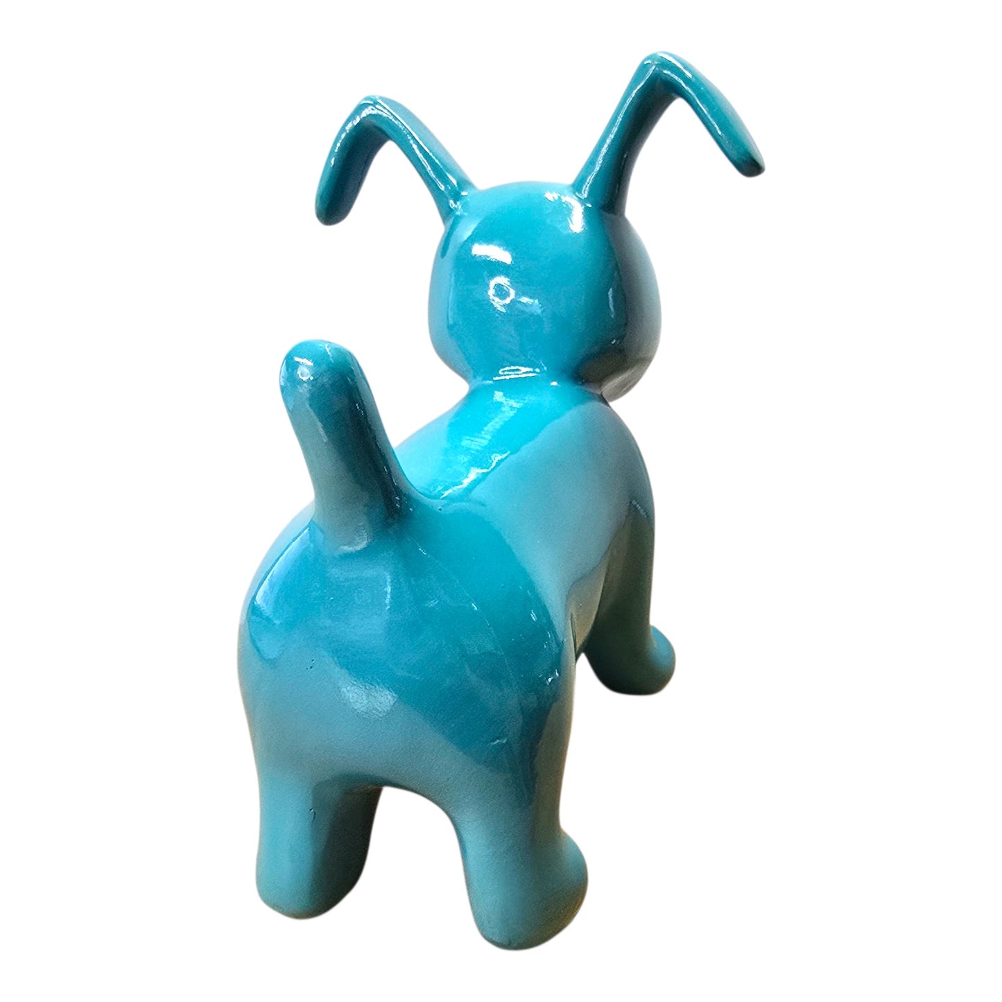 Modern Ceramic Dog Figurine Blue Glossy Pop Art Style Safe Paint 9" Home Decor