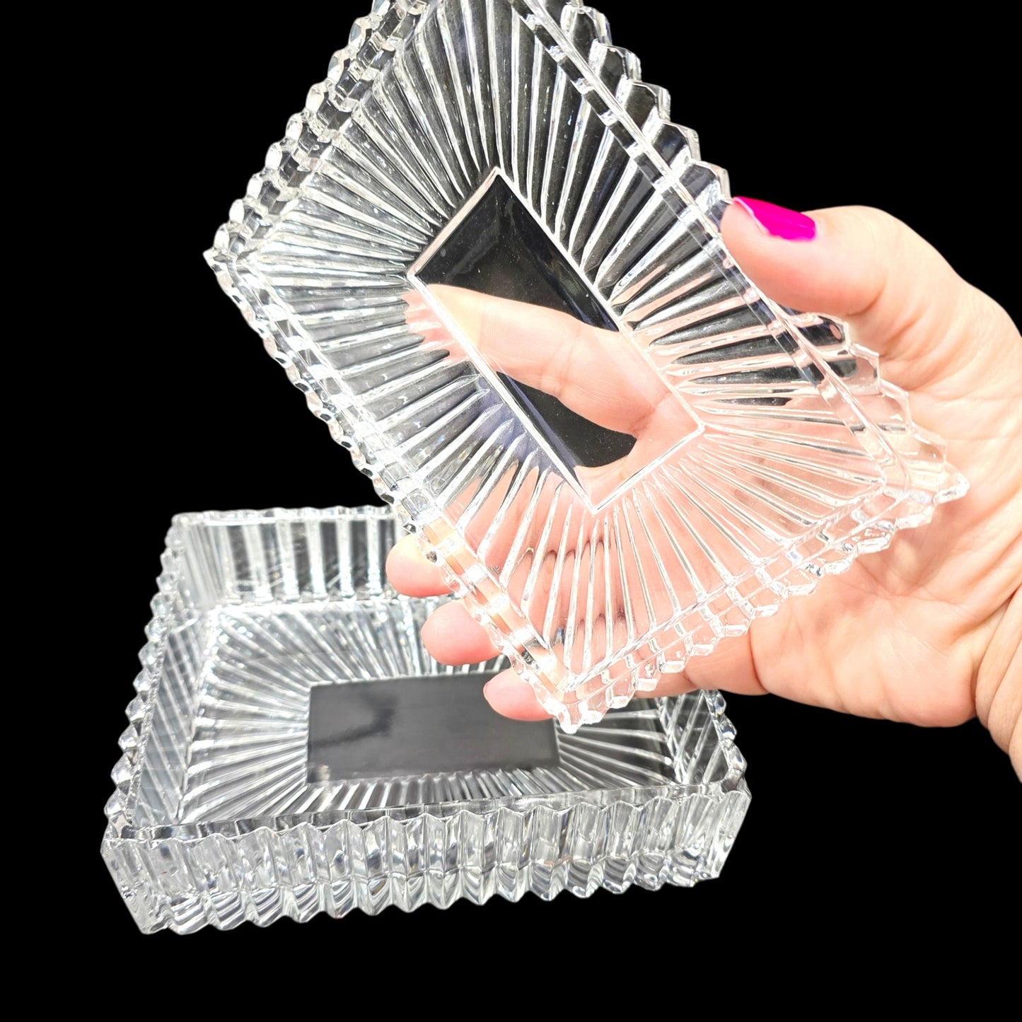 Vtg Godinger Crystal Legends 24% Lead Crystal Trinket Jewelry Box Dresser Box