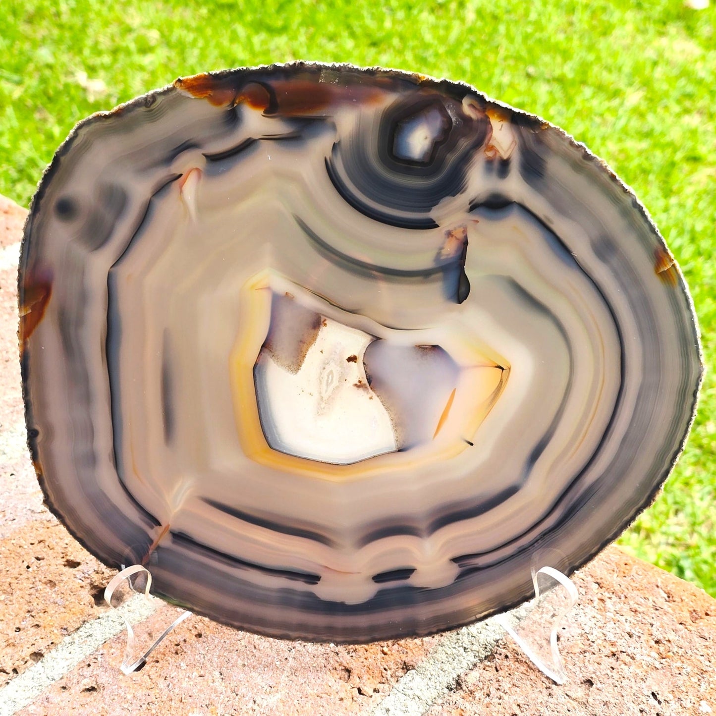Large Sliced Agate Slab with Small Exposed Druzy Gray Blues