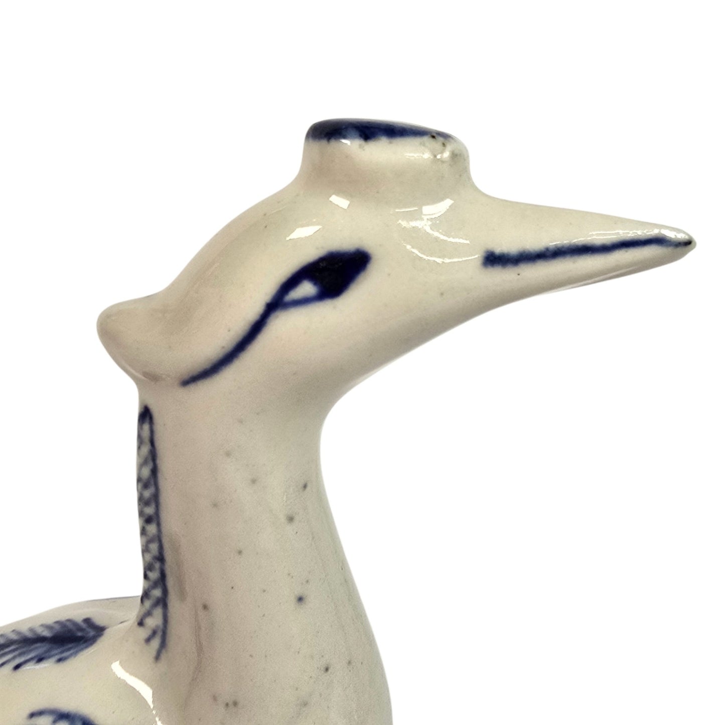 Vintage Blue & White Ceramic Crane on Turtle Figurine Asian Longevity Motif