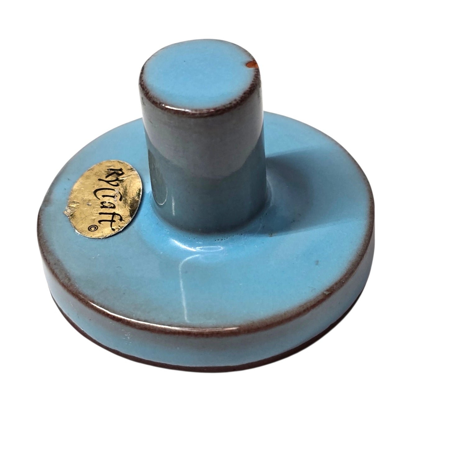 Rycraft Cookie Stamp Terra Cotta Blue Glazed Ceramic Butter Press Flower MCM