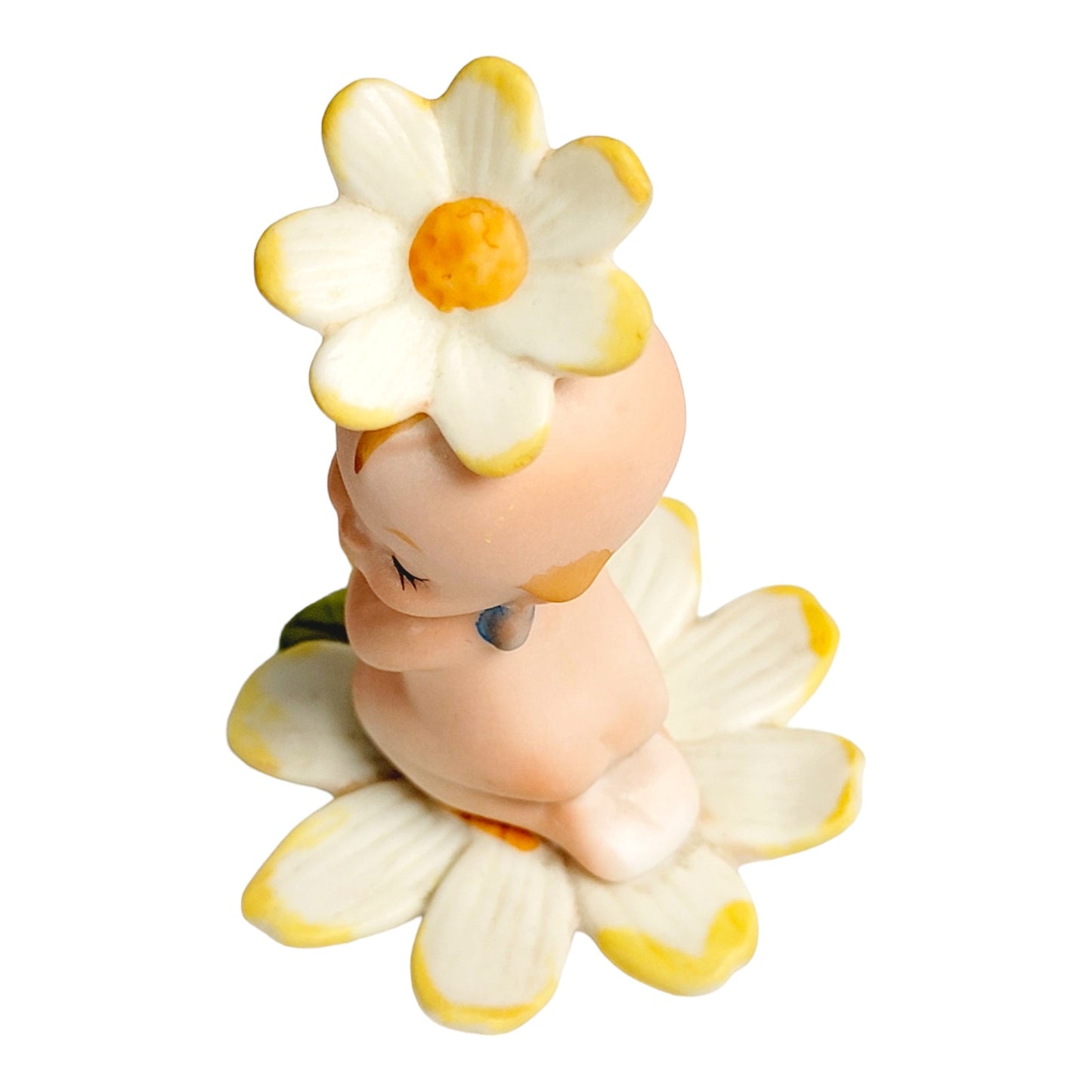 Lefton Bisque Kewpie Baby Holding Daisy Figurine, Lefton Kewpie Doll Figurine Blue Wings